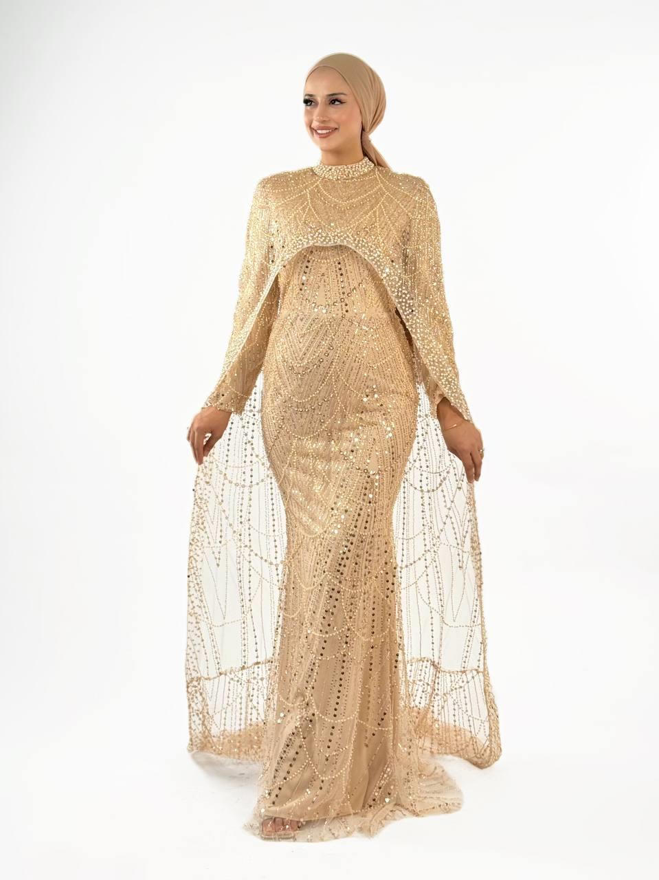 Pelerinli Abiye Gold