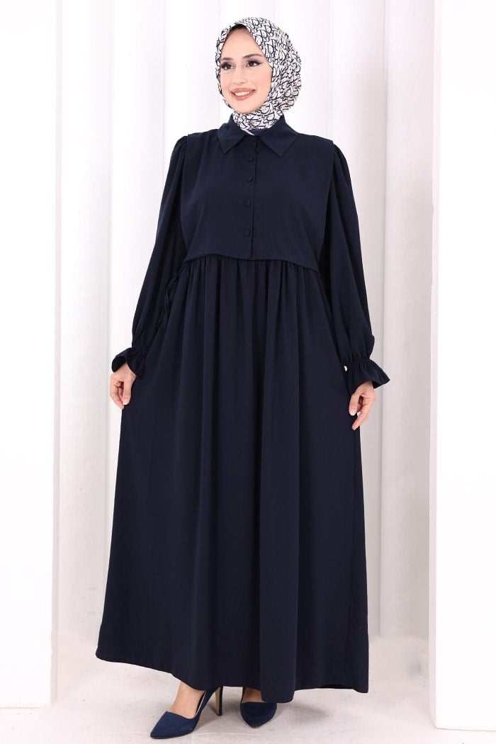 Pelerinli Elbise Lacivert
