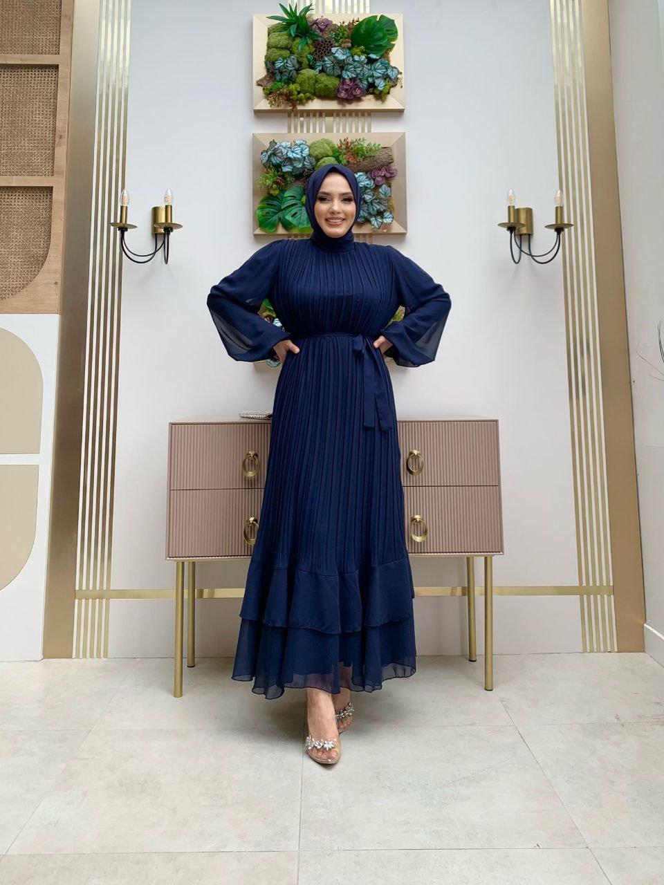 Piliseli Elbise Lacivert