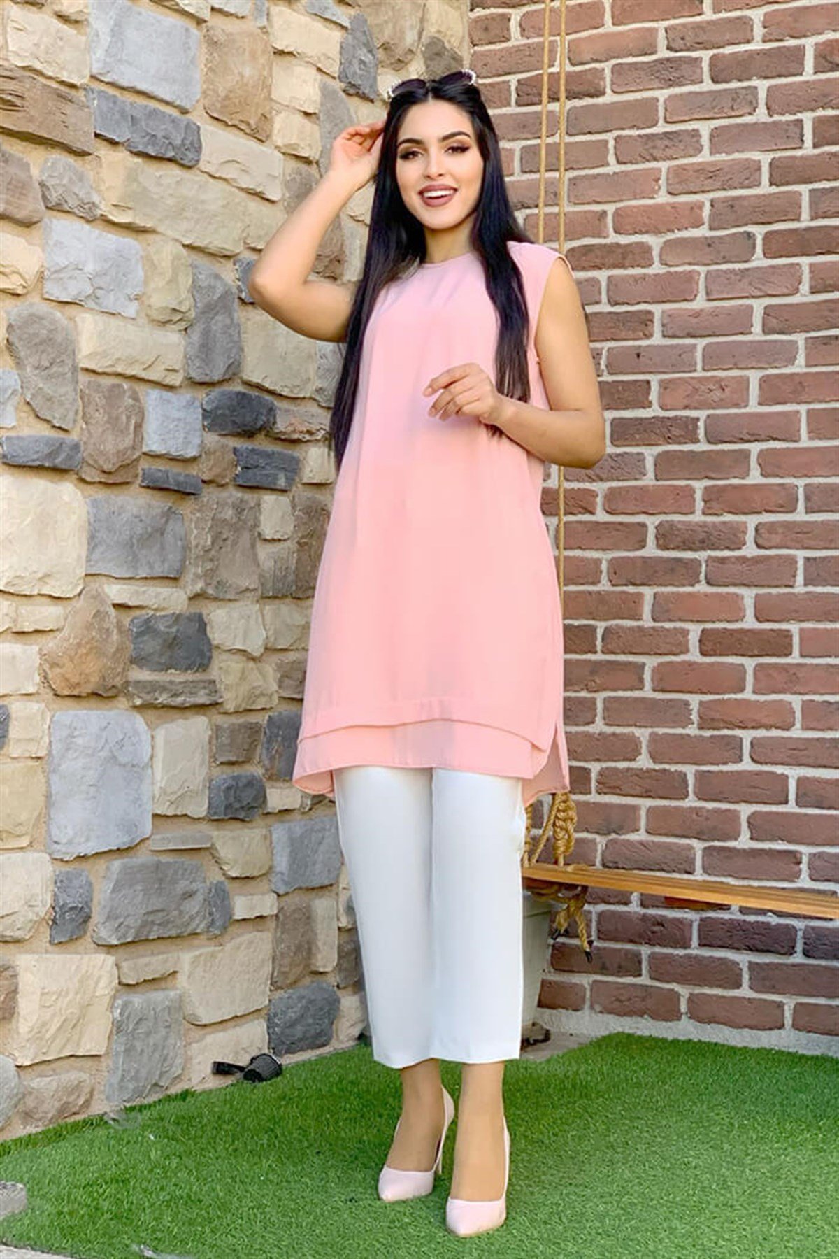 Pudra Japone Kol İçlik Tunik 