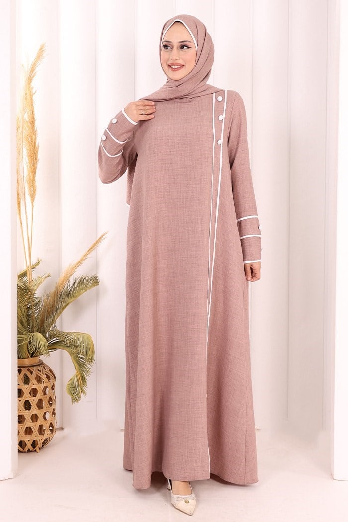 Şeritli  Elbise Takım Gül Kurusu 