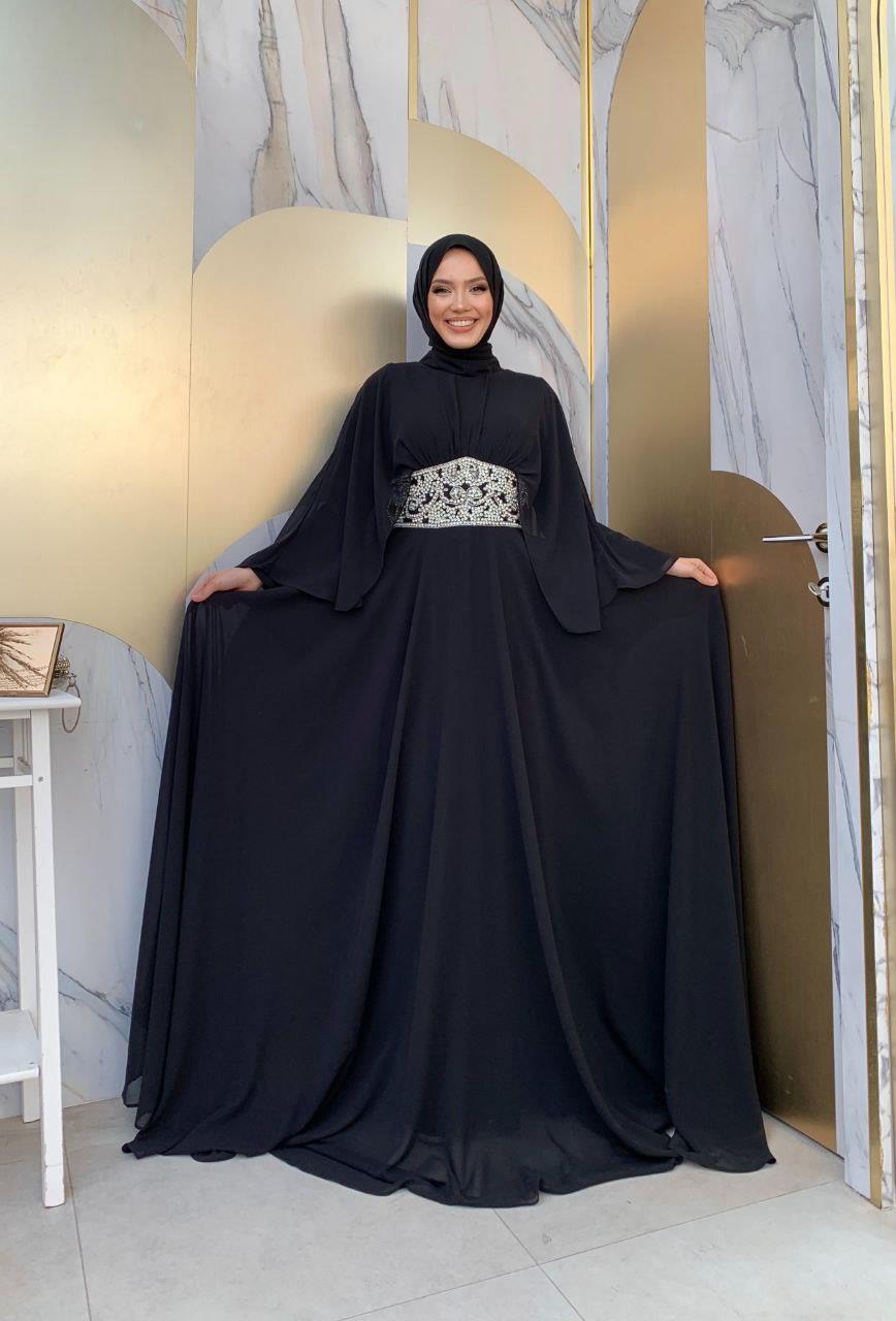 Şifon Abiye Elbise Siyah