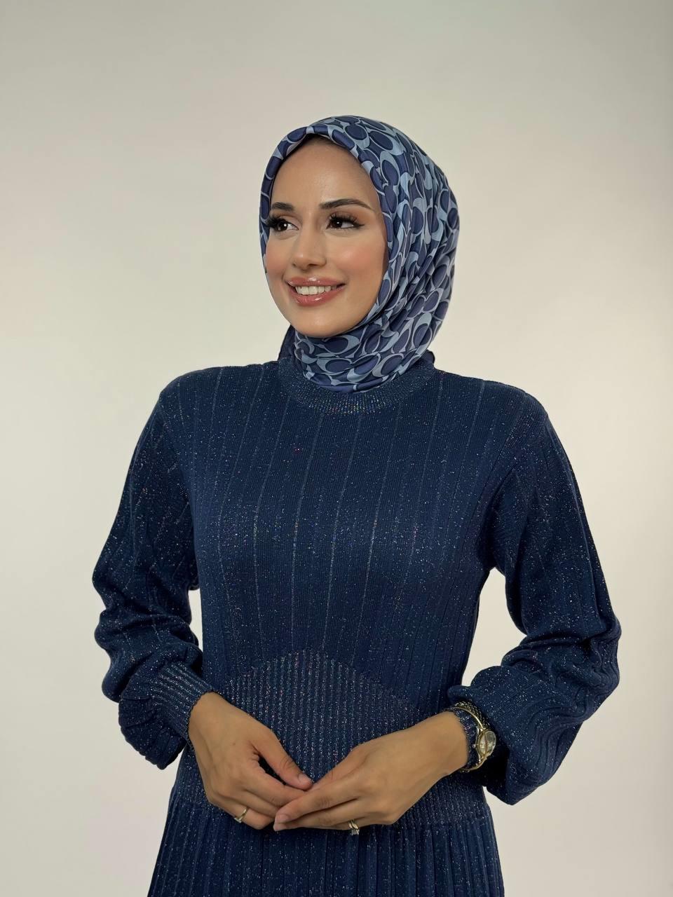 Simli Triko Elbise Lacivert 