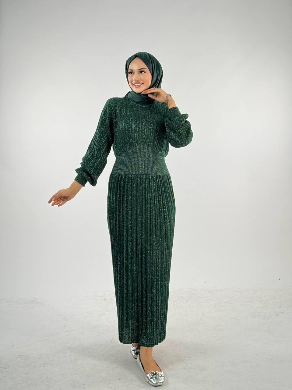 Simli Triko Elbise Zümrüt