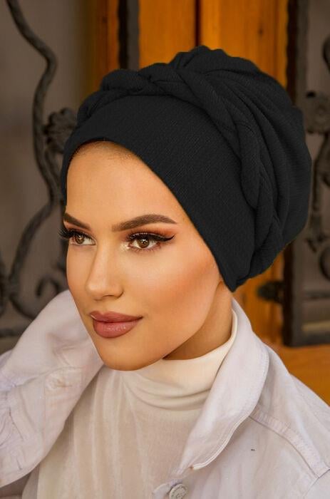 Siyah Burgulu Tesettür Bone