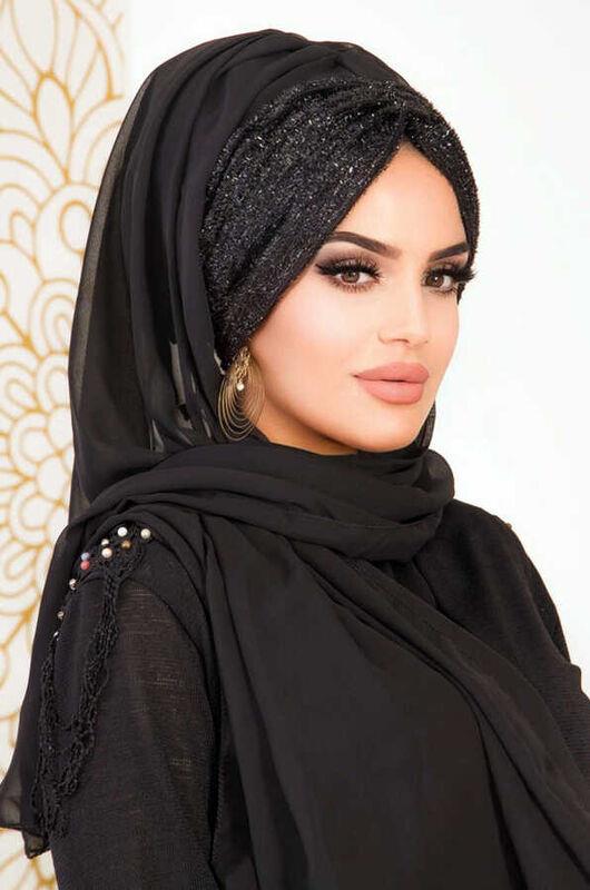 Siyah Hazır Abiye Şal