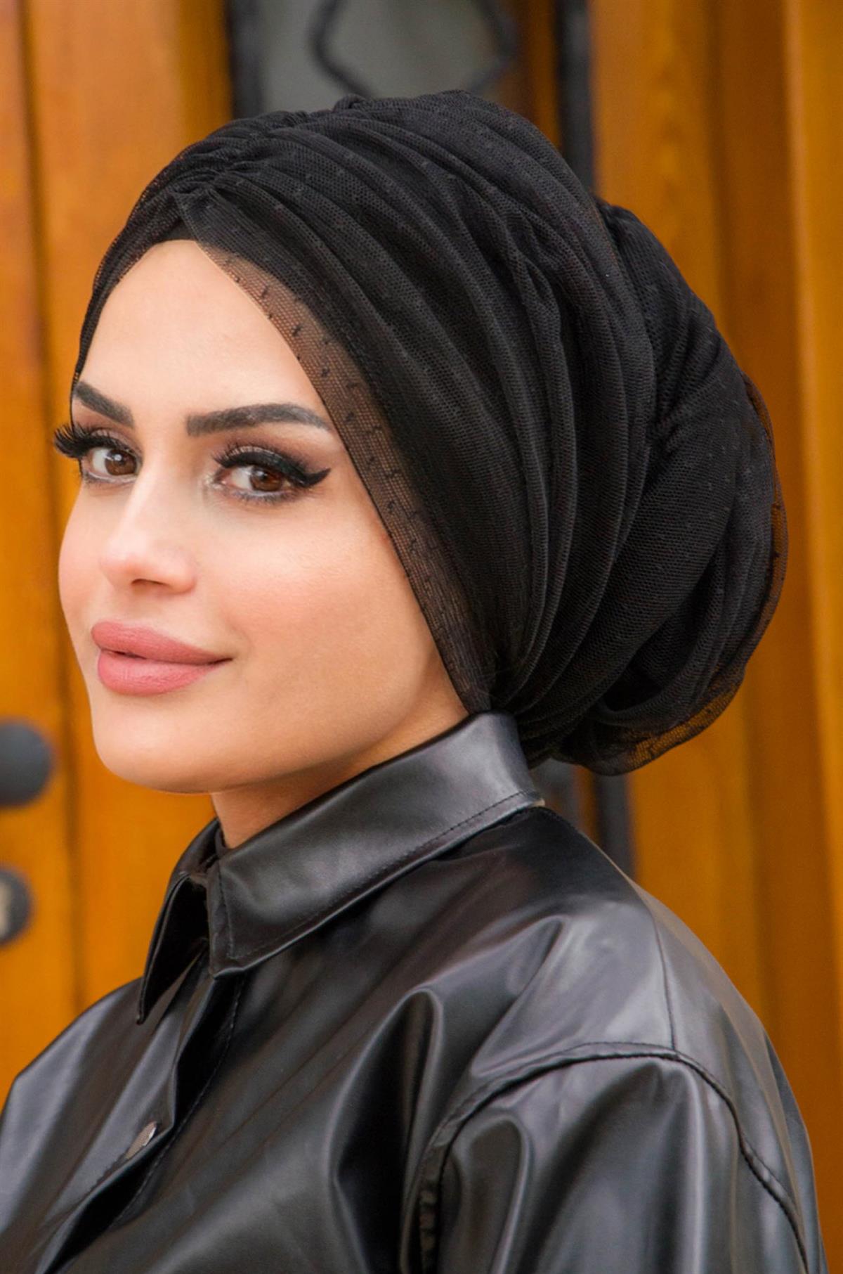 Siyah Tül Büzgülü Dolama Bone