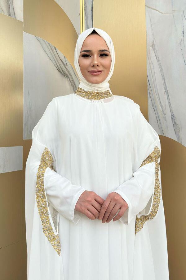 TAŞ İŞLEMELİ PELERİN TAKIM EKRU 