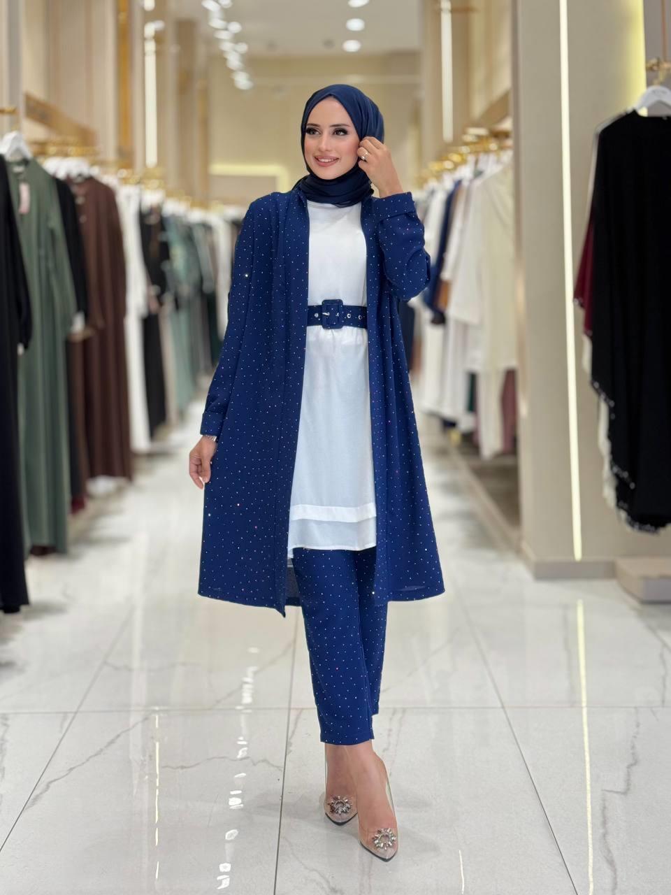 Taşlı Abiye Takim Lacivert