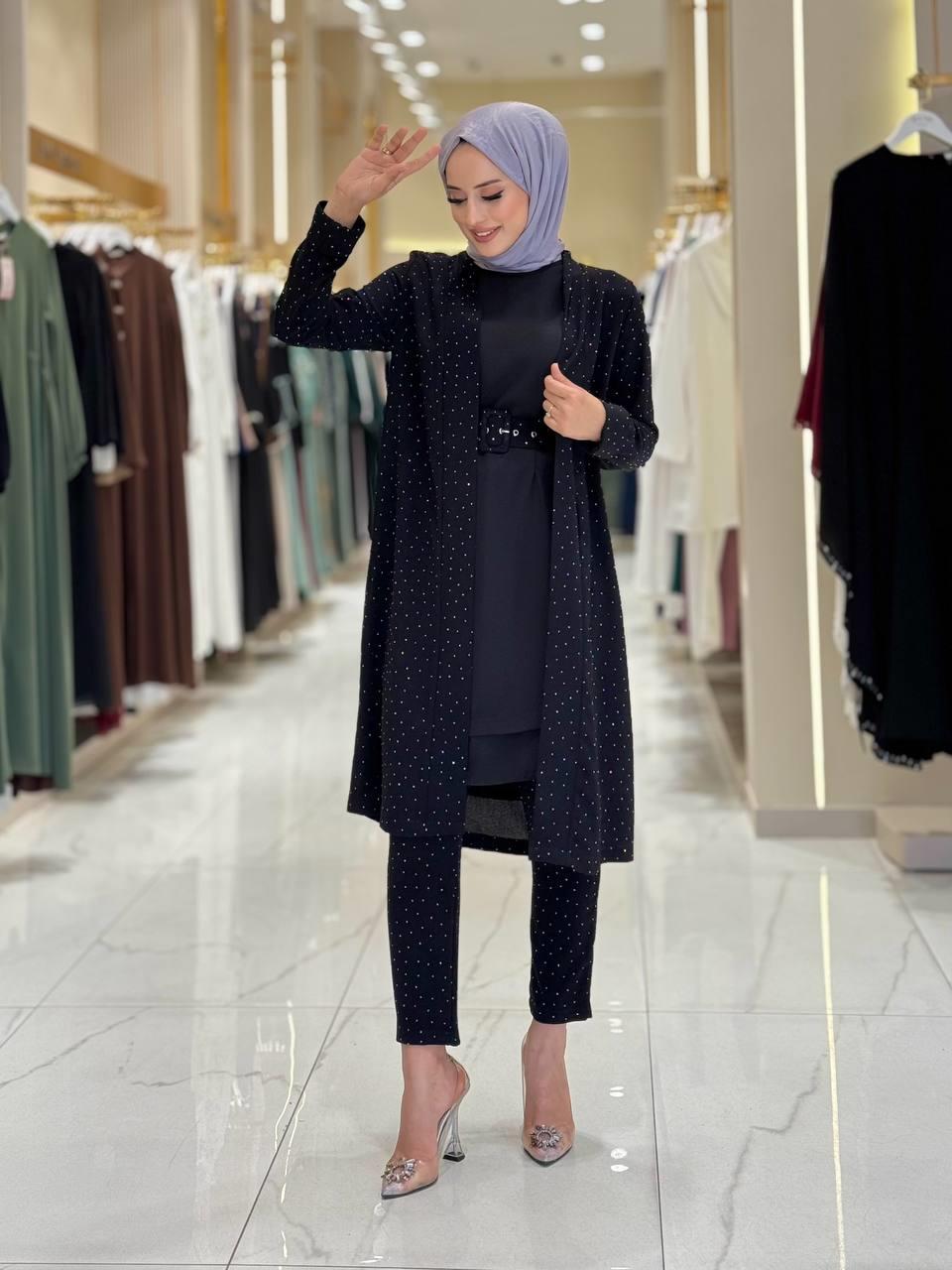 Taşlı Abiye Takim Siyah