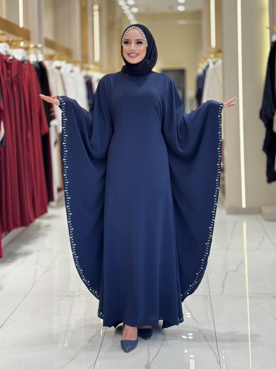 Taşlı Yarasakol Elbise Lacivert