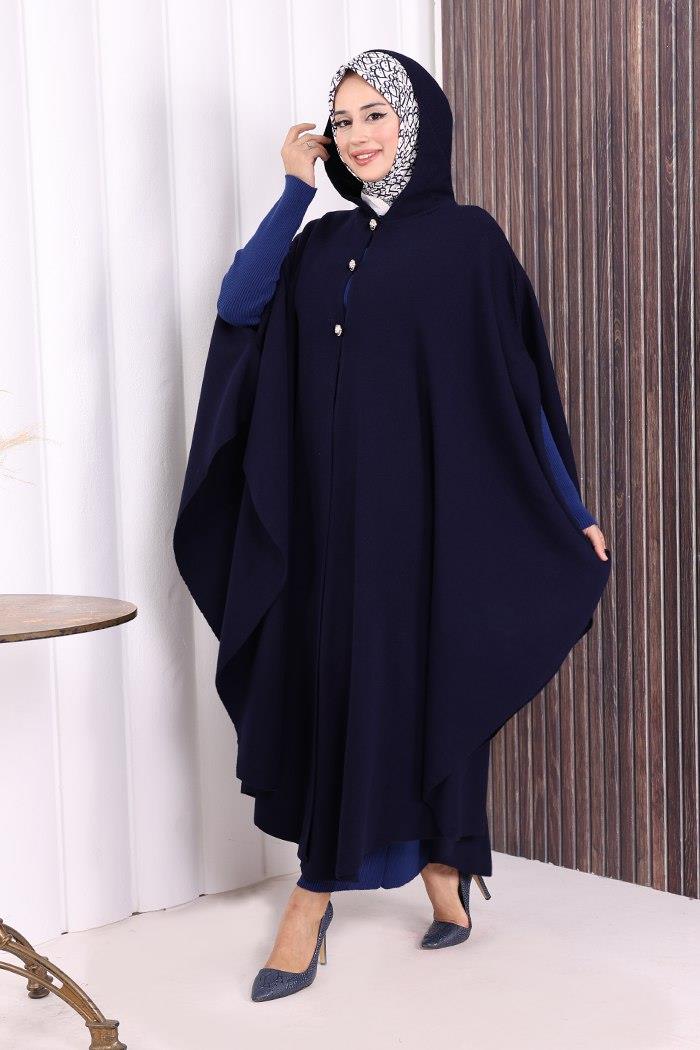Triko Düğmeli Panço Lacivert 