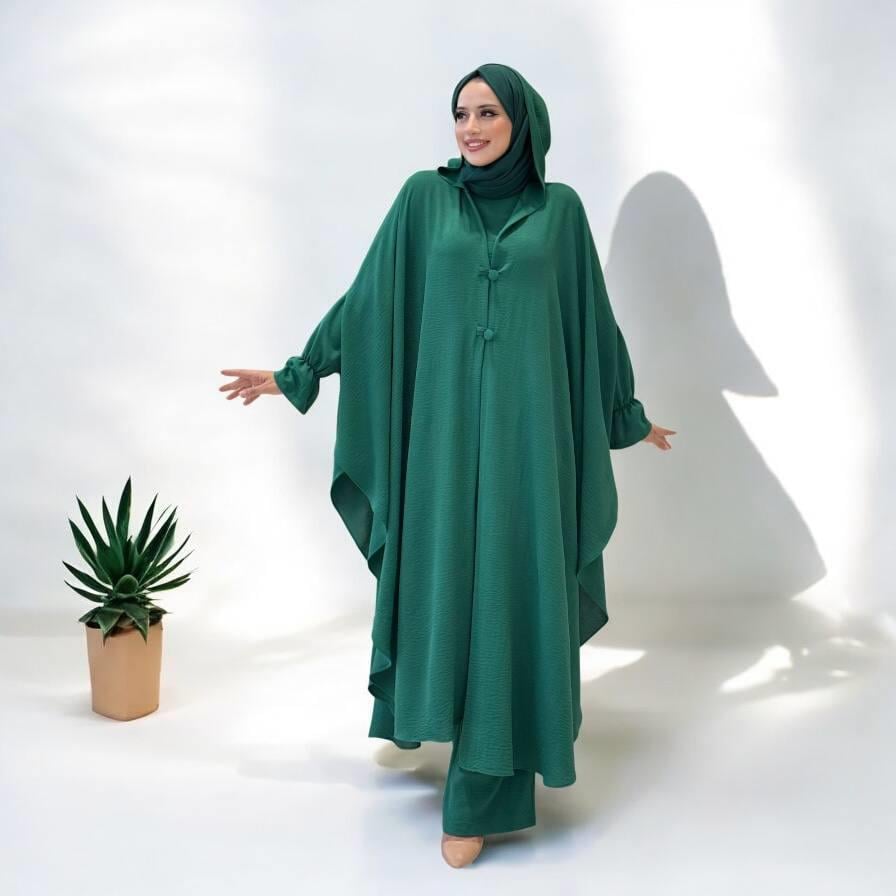 Tunik, Pantolon ve Abaya Üçlü Takım  Zümrüt