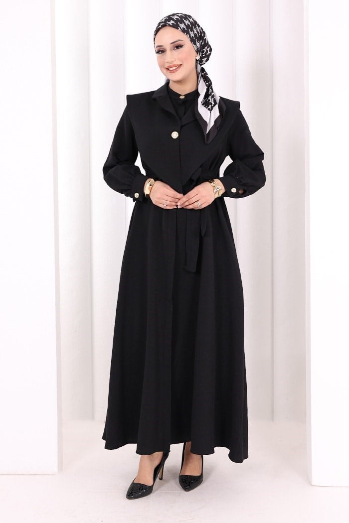Yaka Detaylı Ferace Elbise Siyah