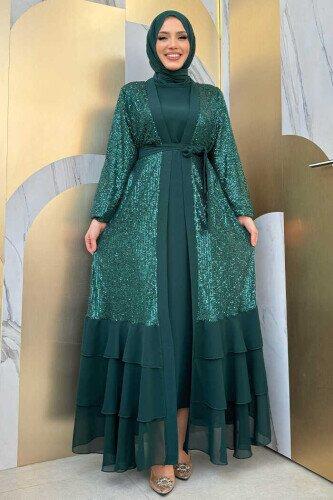 Zümrüt Payetli Abaya Ve İç ElbiseTakim