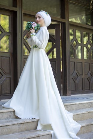 Gönüllü Siesta Baron düz beyaz nikah elbisesi tesettür zorunlu kapak hata