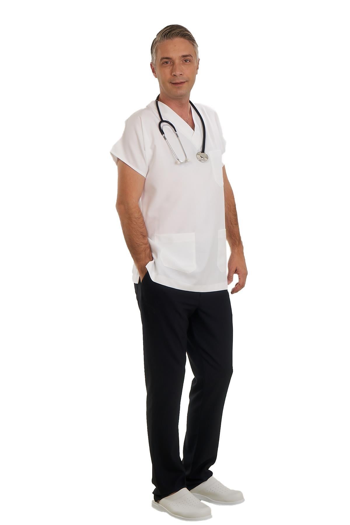 V YAKA DOKTOR ÖNLÜĞÜ ECZACI ÖNLÜĞÜ LABORANT ÖNLÜĞÜ HEMŞİRE ÖNLÜĞÜ ESTETİSYEN ÖNLÜĞÜ BEYAZ KISA KOL ERKEK ÖNLÜK