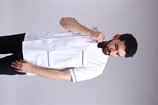 Hakim Yaka Lacivert Biyeli Erkek Beyaz Önlük
