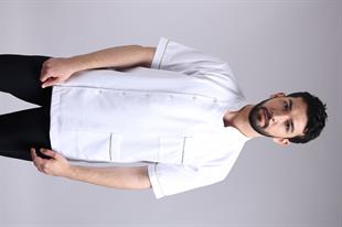 Hakim Yaka Yağ Yeşili Biyeli Erkek Beyaz Önlük