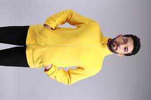 Unisex Ön Fermuarlı Sarı Polar 