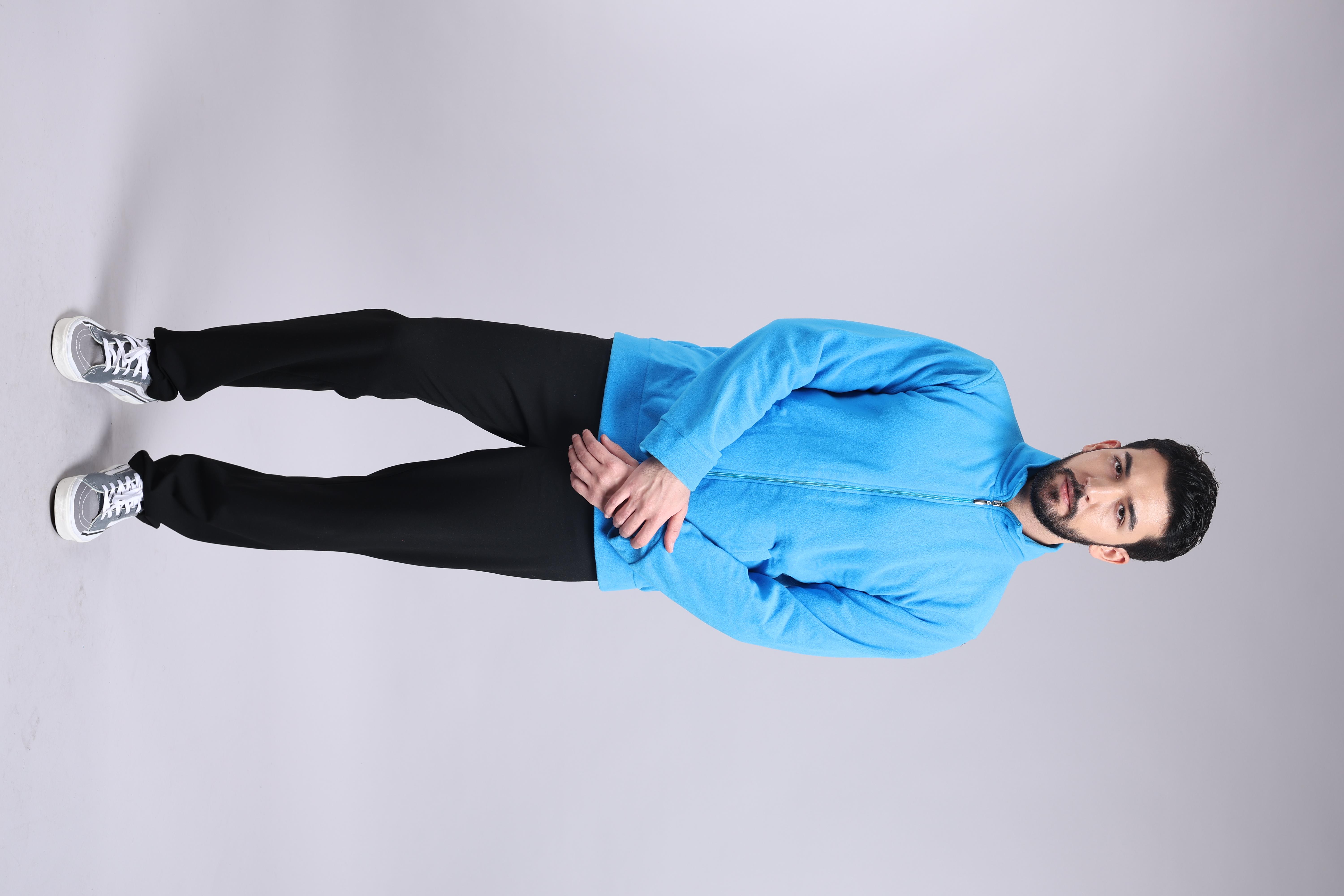 Unisex Ön Fermuarlı  Acık Mavi  Polar 