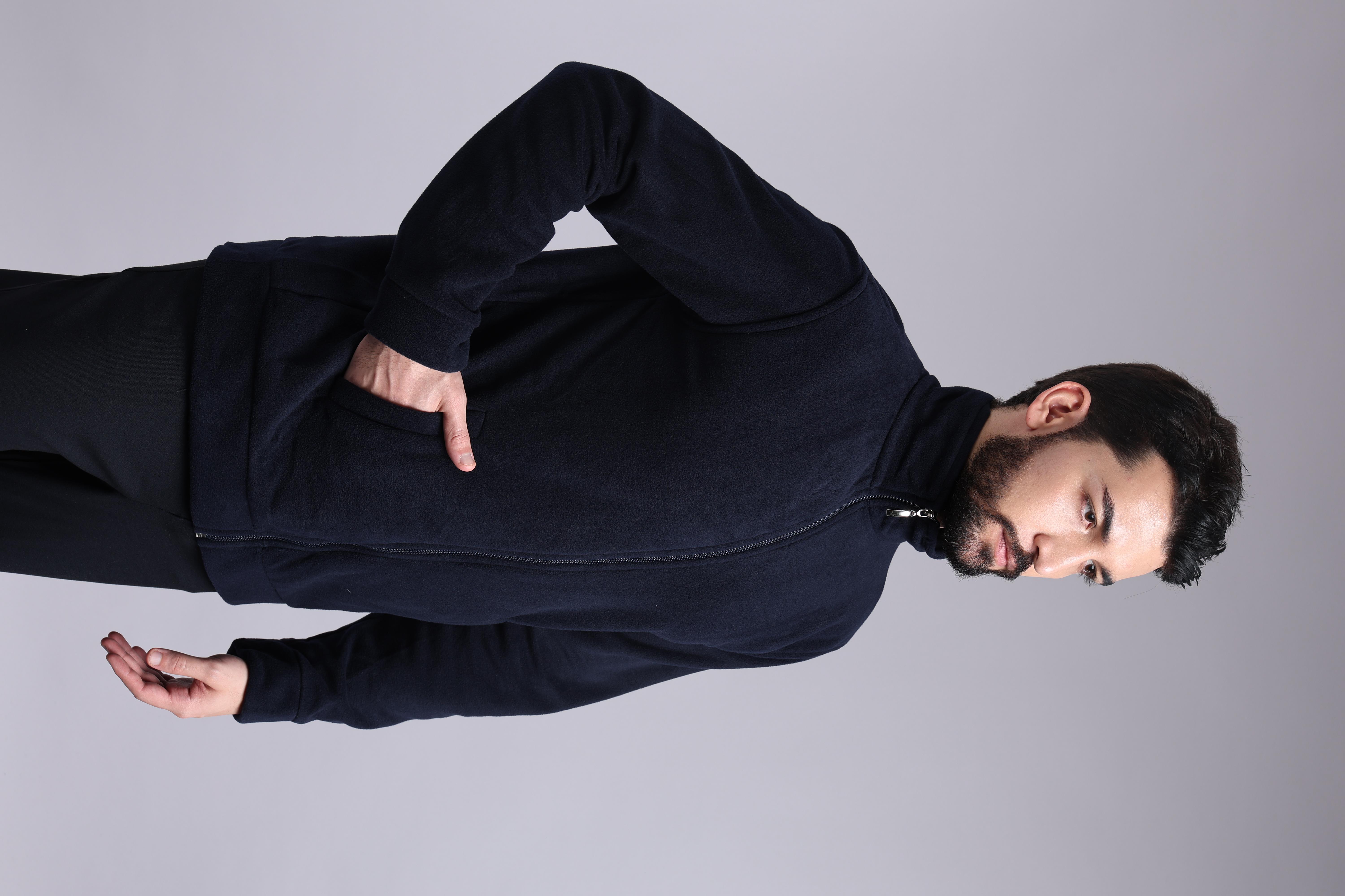 Unisex Ön Fermuarlı Lacivert Polar 
