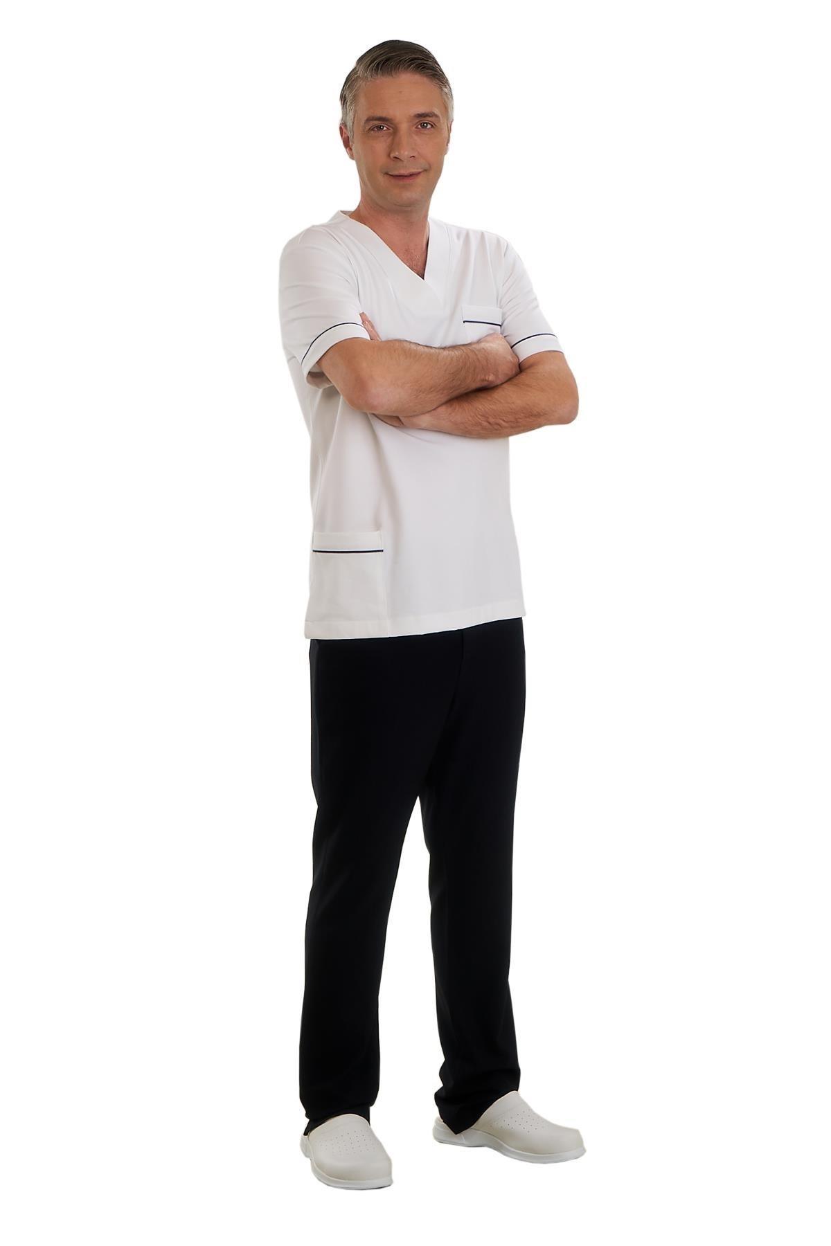 V YAKA DOKTOR ÖNLÜĞÜ ECZACI ÖNLÜĞÜ LABORANT ÖNLÜĞÜ HEMŞİRE ÖNLÜĞÜ ESTETİSYEN ÖNLÜĞÜ BEYAZ KISA KOL ERKEK ÖNLÜK