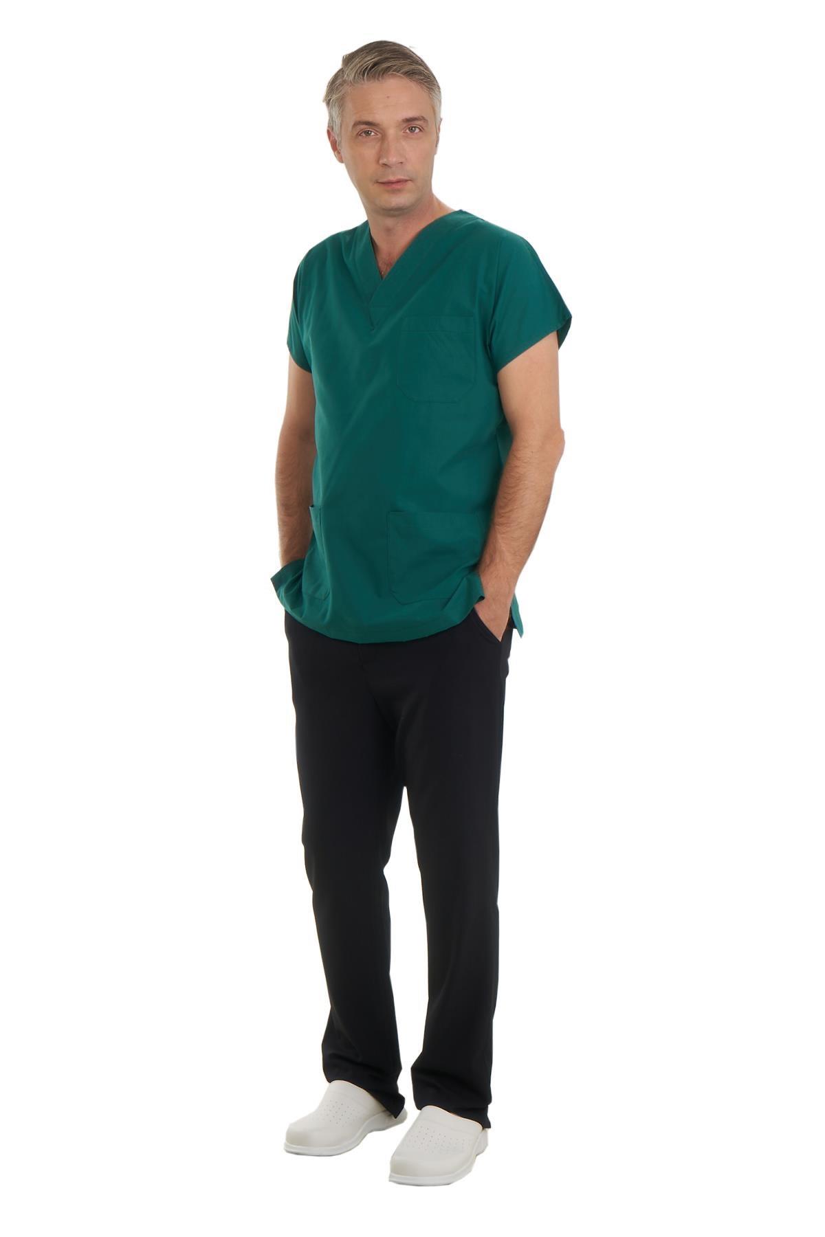 V YAKA DOKTOR ÖNLÜĞÜ ECZACI ÖNLÜĞÜ LABORANT ÖNLÜĞÜ HEMŞİRE ÖNLÜĞÜ ESTETİSYEN ÖNLÜĞÜ YEŞİL KISA KOL ERKEK ÖNLÜK