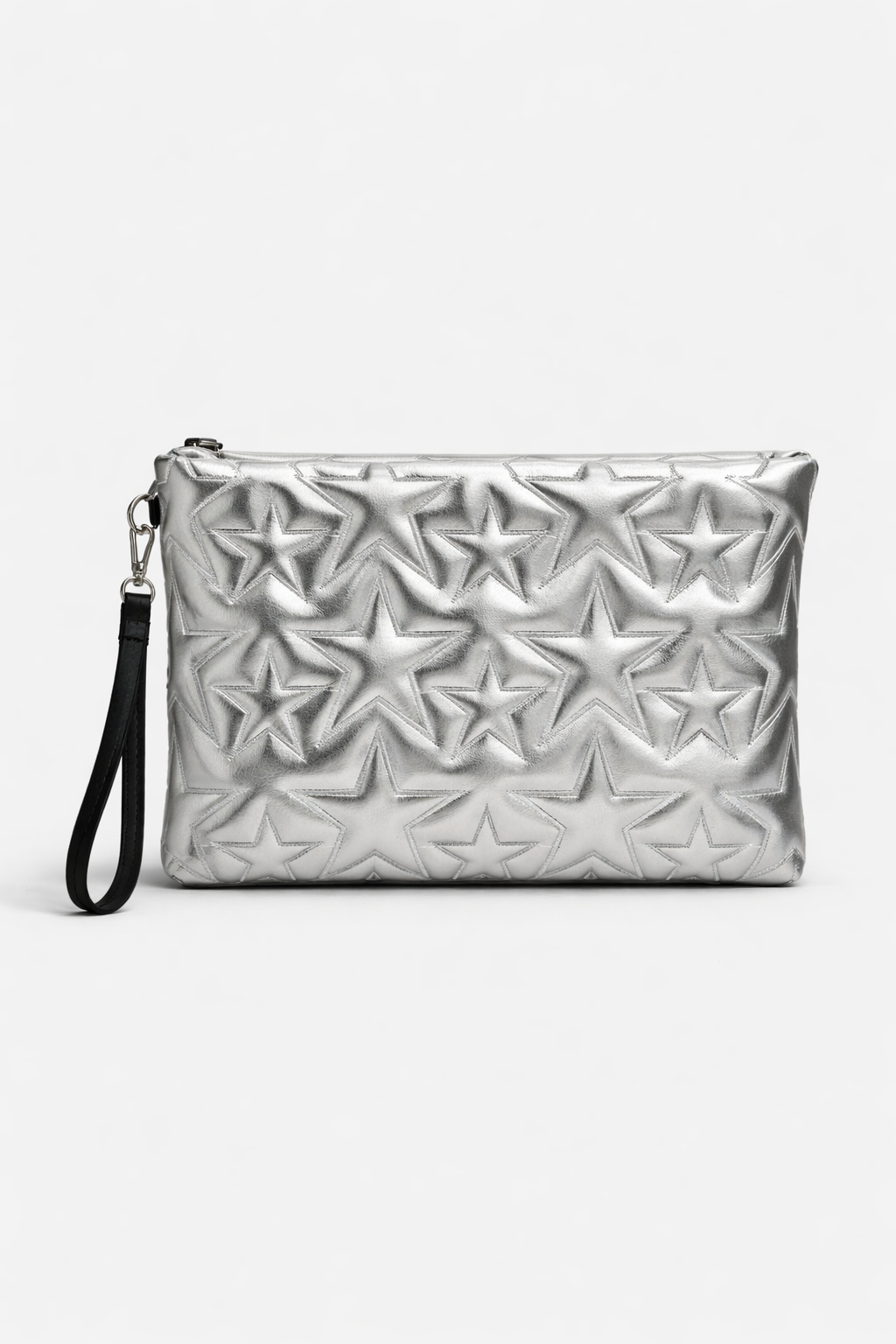 Yıldız Desenli Parlak Kadın El Çantası – Şık Clutch Çanta Gümüş