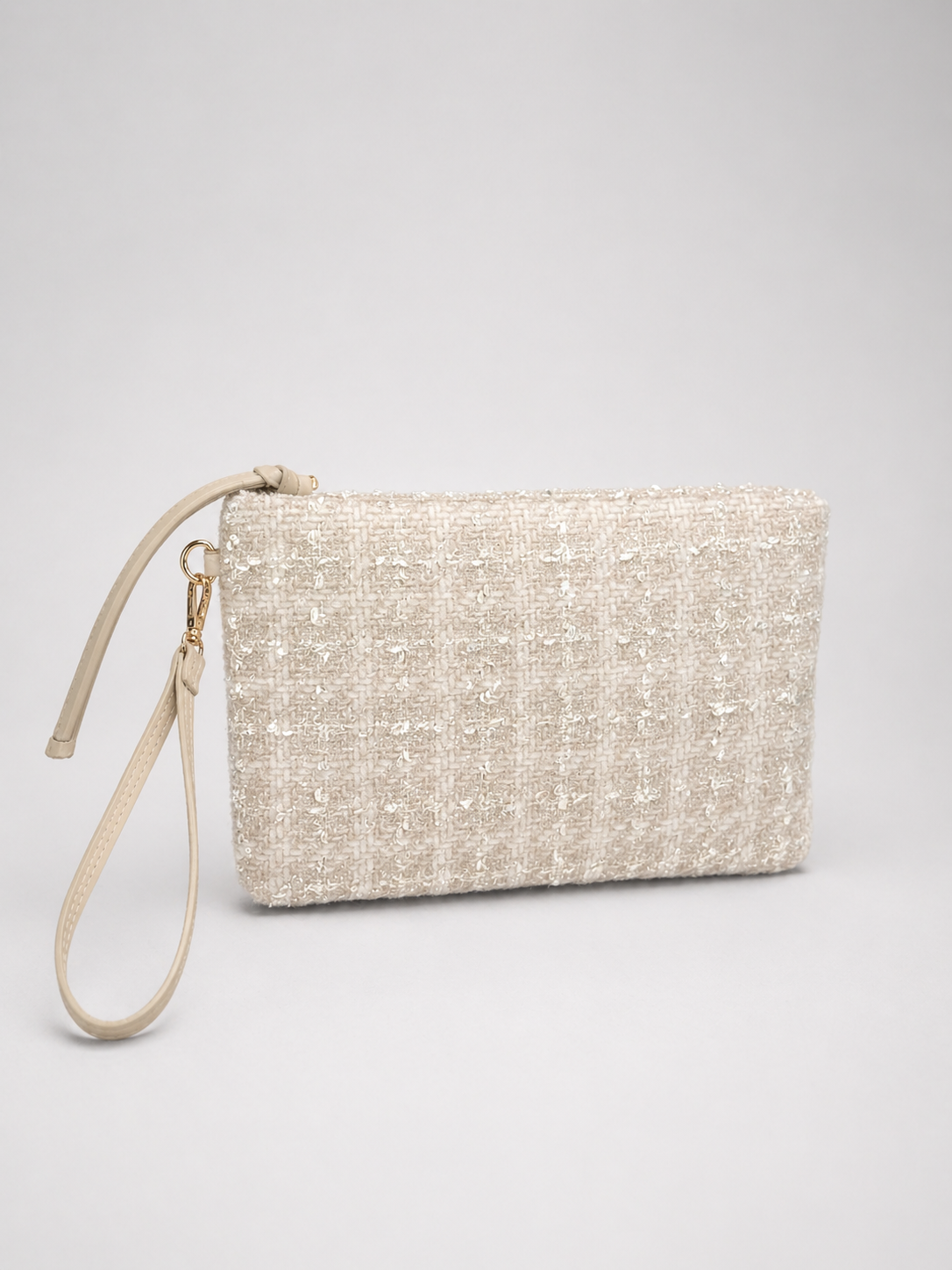 Clutch Çanta Dokuma El Çantası Bilek Askılı Yazlık Portföy Çanta Krem