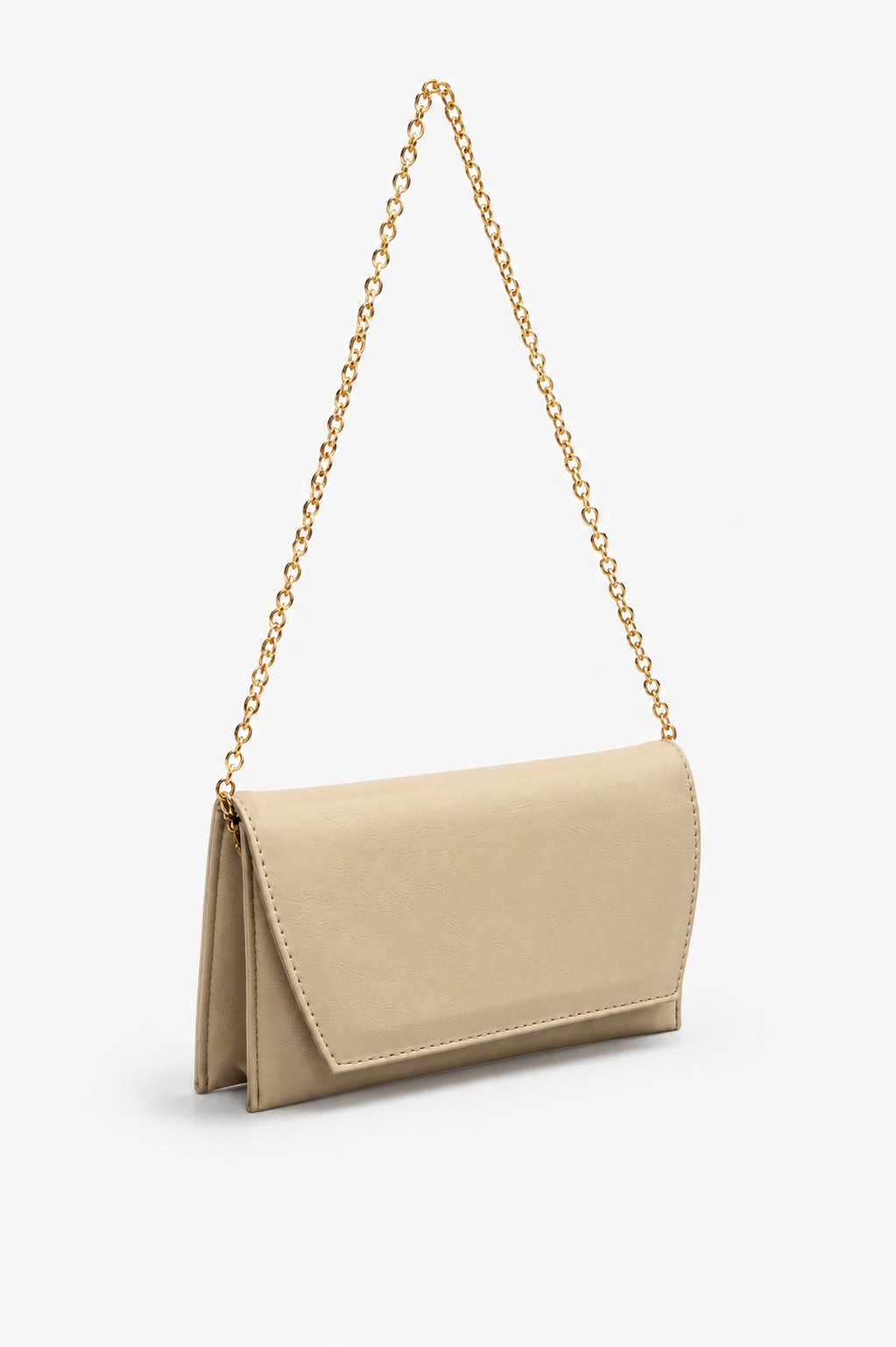 Deri Görünümlü Zincir Askılı Kadın El ve Omuz Çantası – Şık Portföy Clutch Krem