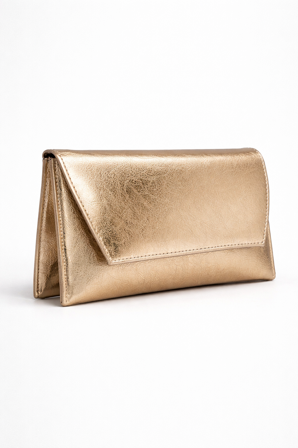 Deri Görünümlü Zincir Askılı Kadın El ve Omuz Çantası – Şık Portföy Clutch Altın