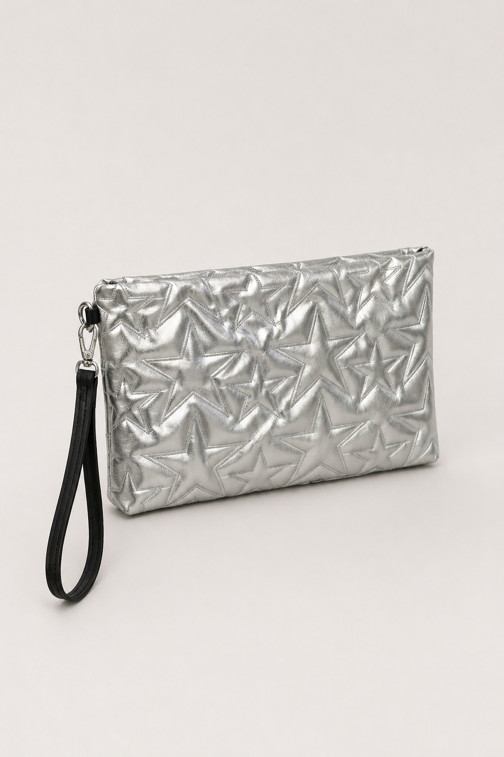 Yıldız Desenli Parlak Kadın El Çantası – Şık Clutch Çanta Gümüş