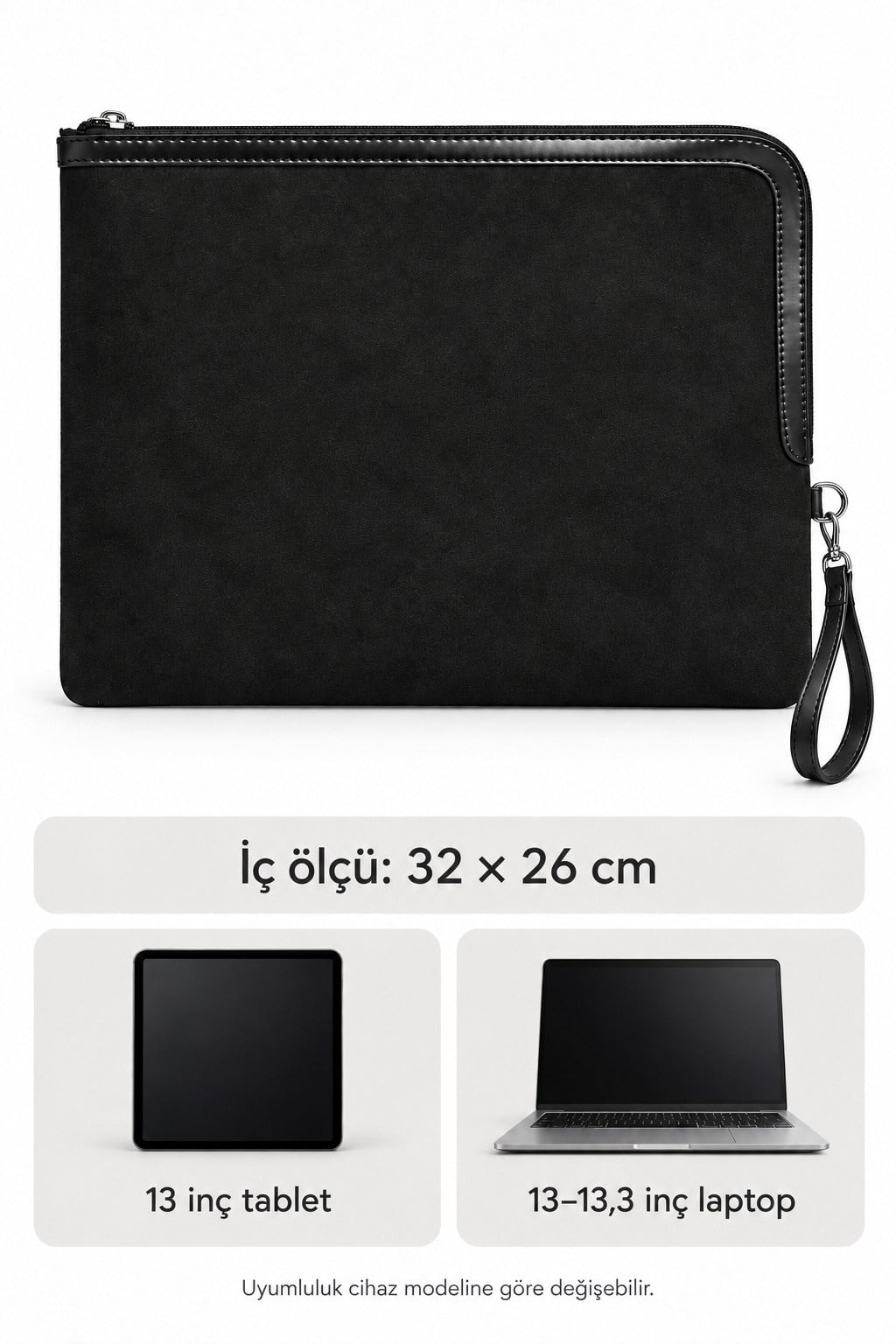 13 İnç Tablet ve Laptop Taşıma Çantası Siyah Süet