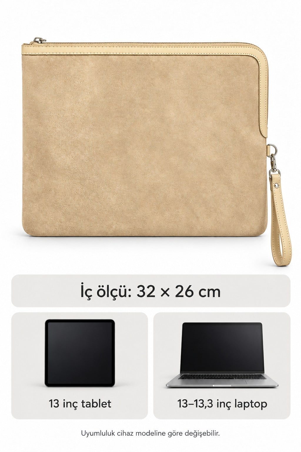 13 İnç Tablet ve Laptop Taşıma Çantası Vizon Süet