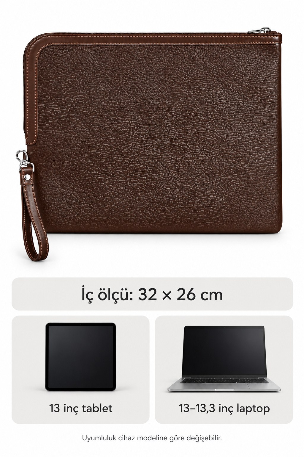13 İnç Tablet ve Laptop Taşıma Çantası Kahverengi