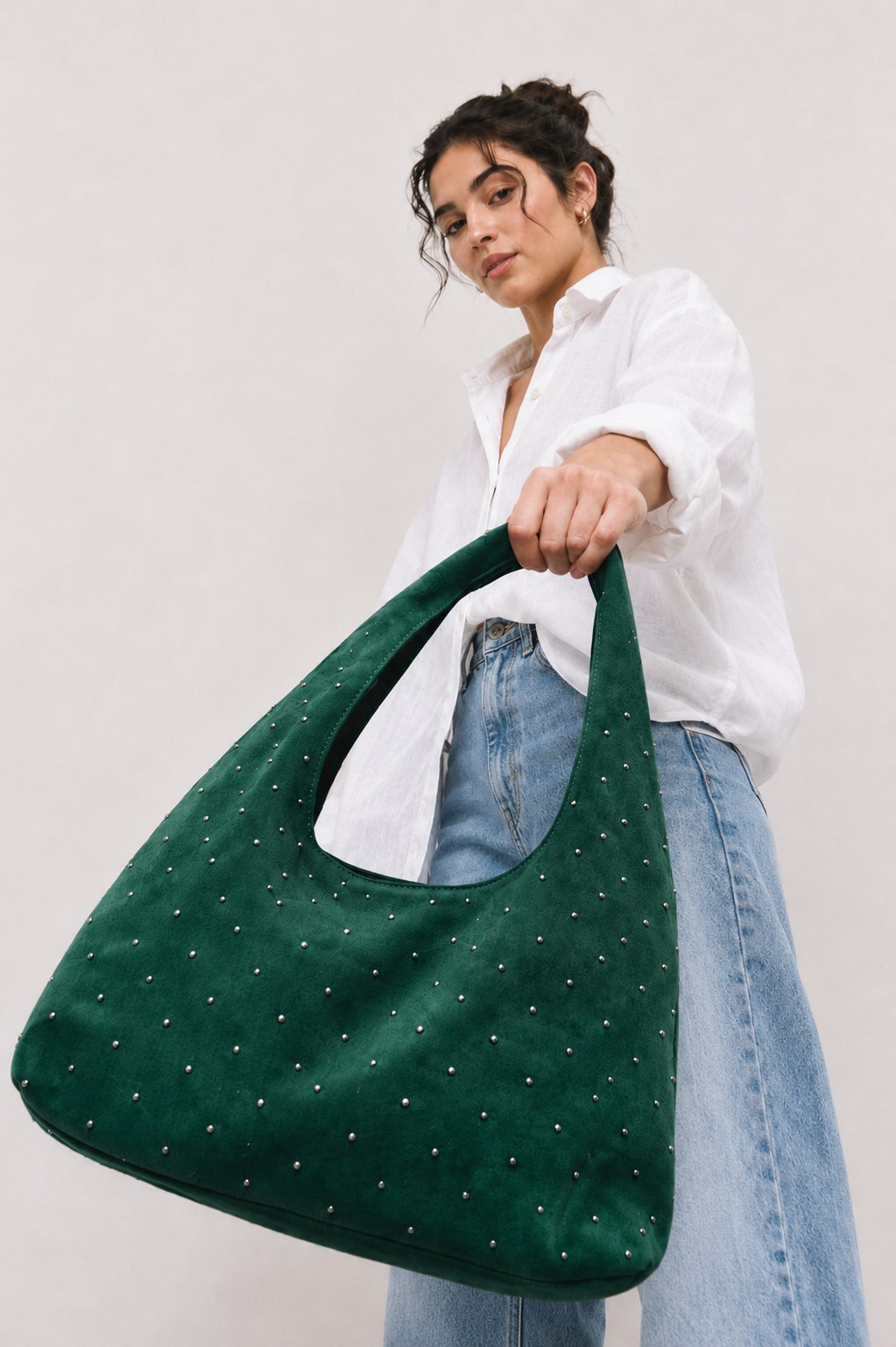 Süet Shopper Yumuşak  Form Omuz Çantası Yeşil
