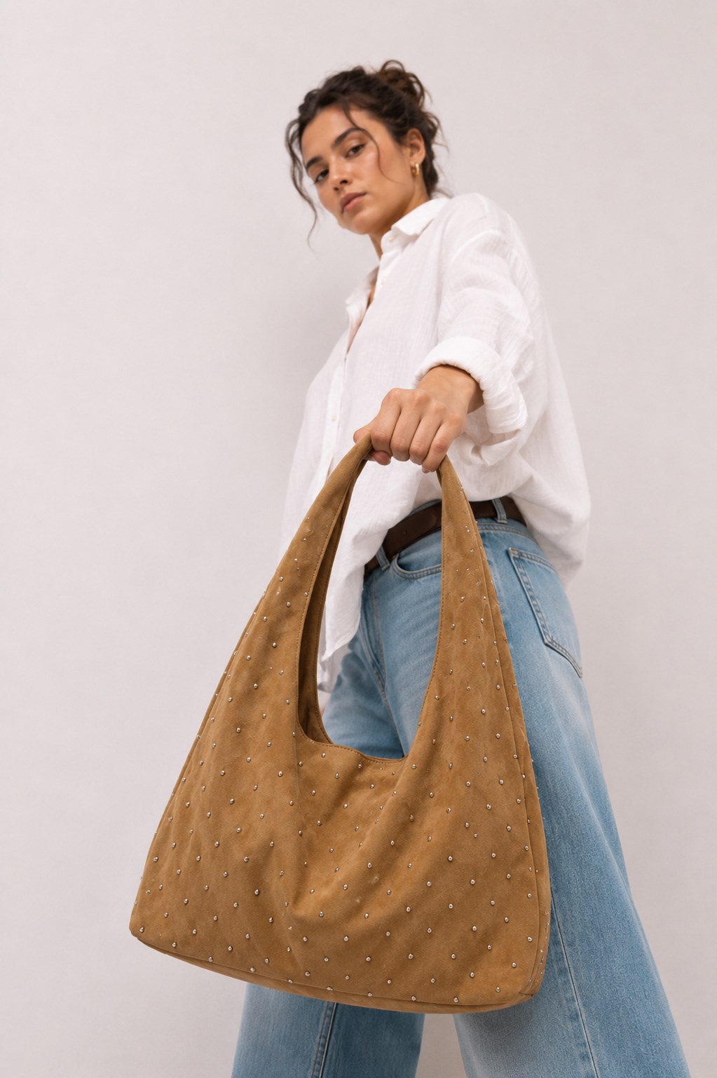 Süet Shopper Yumuşak  Form Omuz Çantası Camel
