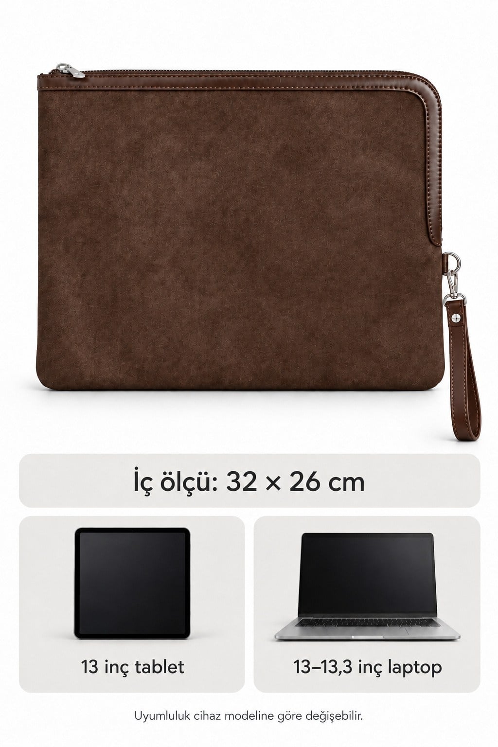 13 İnç Tablet ve Laptop Taşıma Çantası Kahverengi Süet