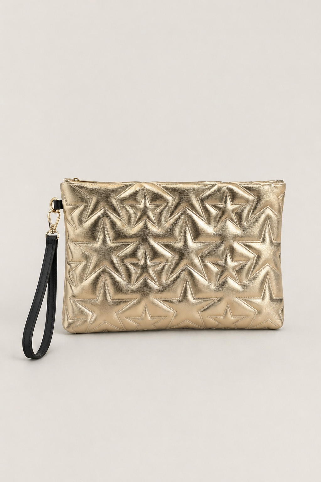 Yıldız Desenli Parlak Kadın El Çantası – Şık Clutch Çanta Altın