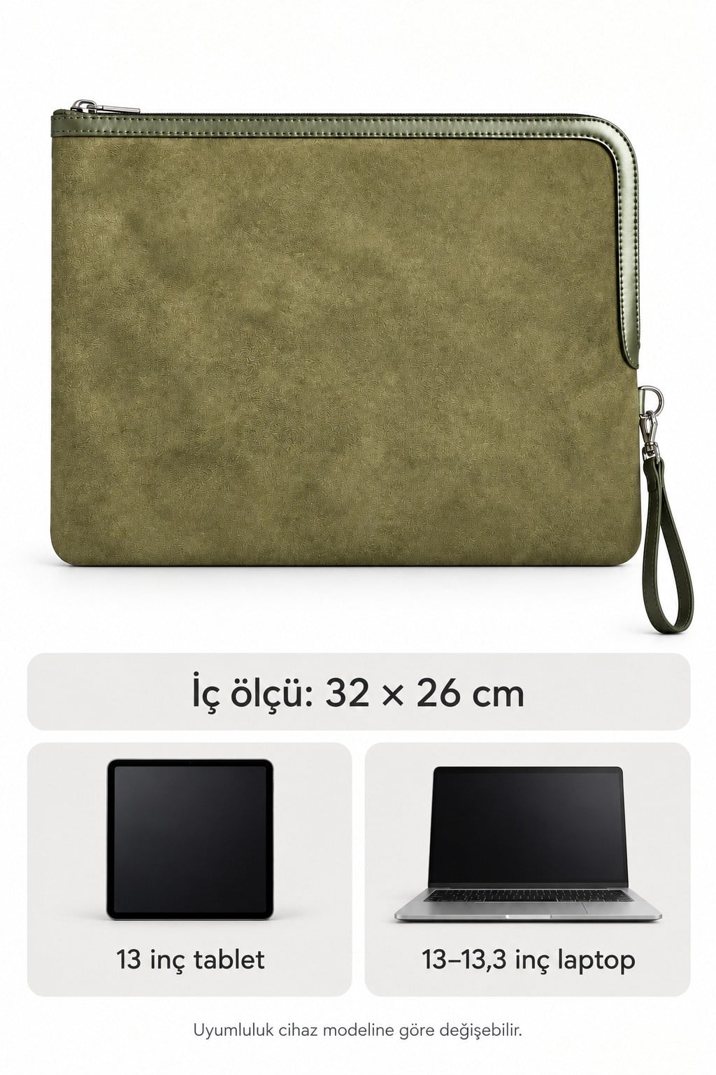 13 İnç Tablet ve Laptop Taşıma Çantası Haki Süet