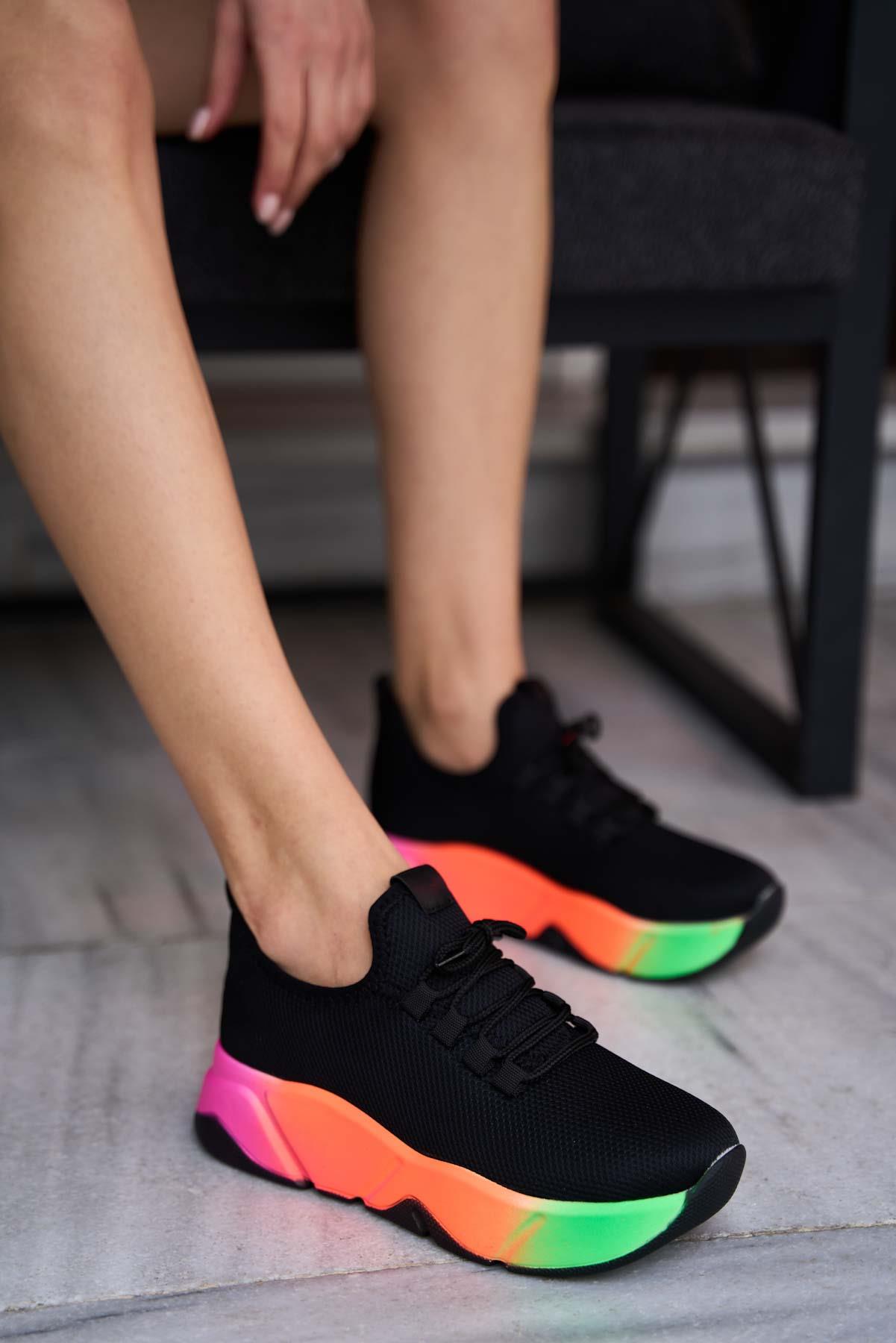 Bağcık Detaylı Fileli Sneaker Ve Günlük Spor Ayakkabı Siyah-Renkli