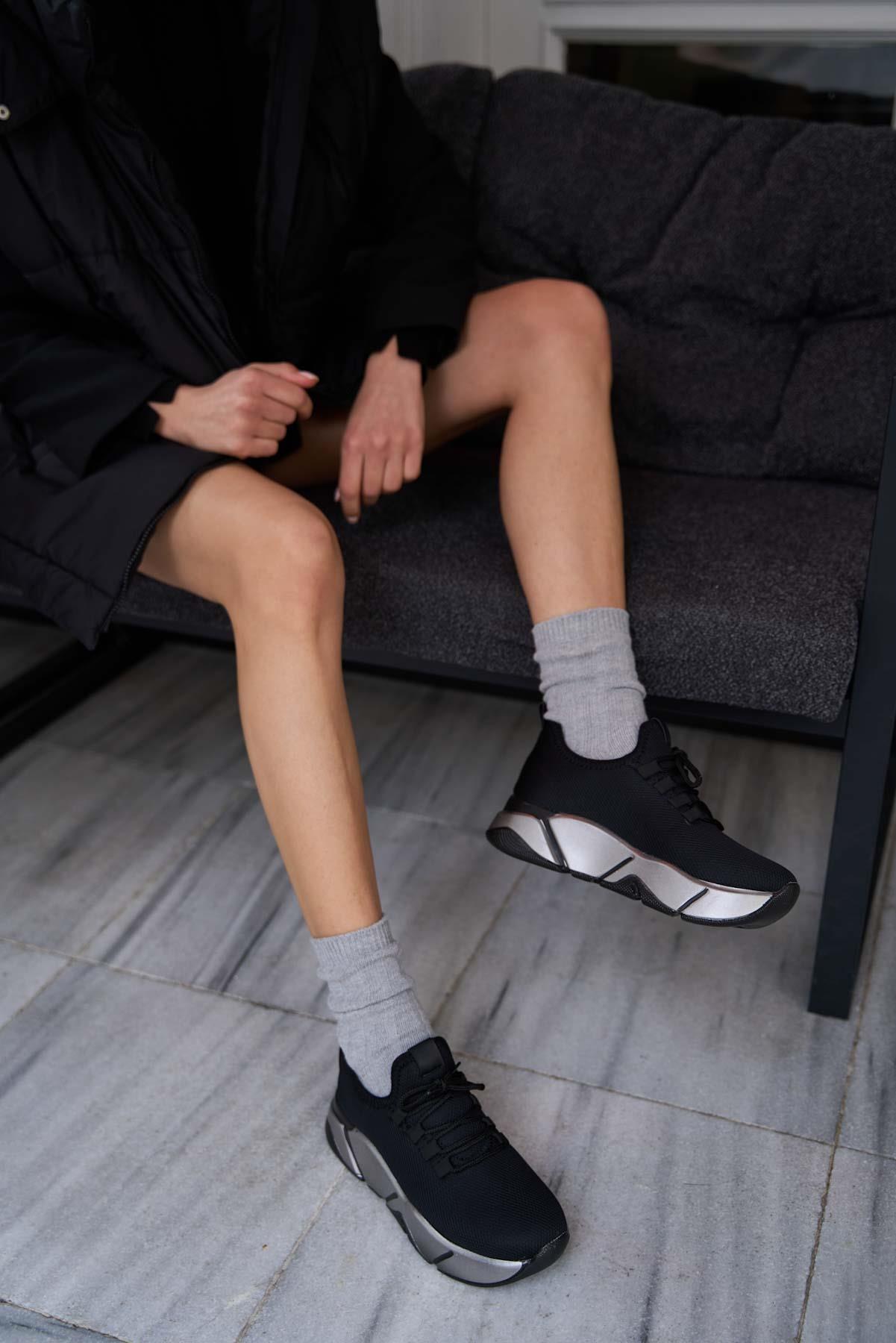 Bağcık Detaylı Fileli Sneaker Ve Günlük Spor Ayakkabı Siyah-Gri