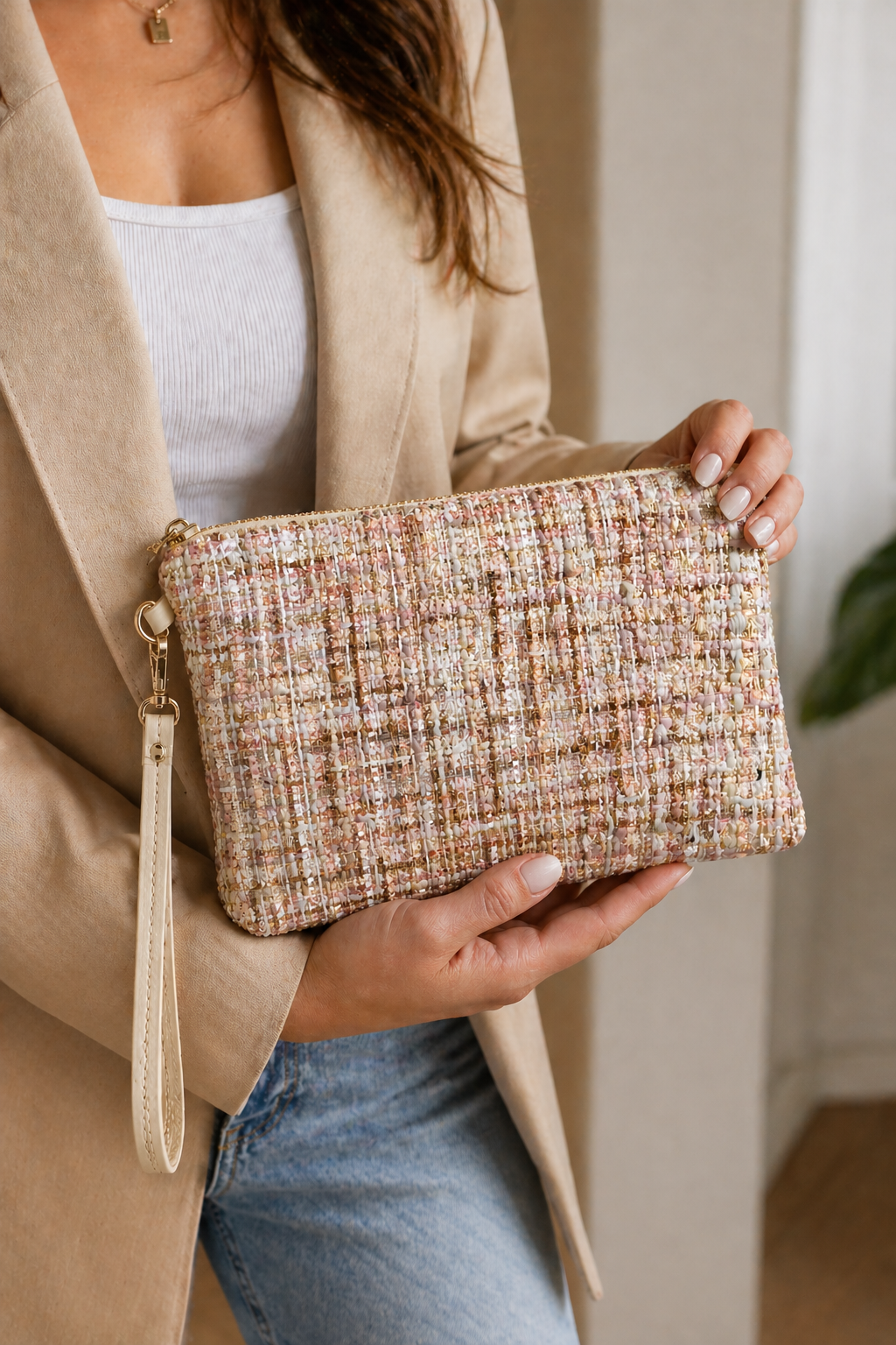 Clutch Çanta Dokuma El Çantası Bilek Askılı Yazlık Portföy Çanta Çok Renkli