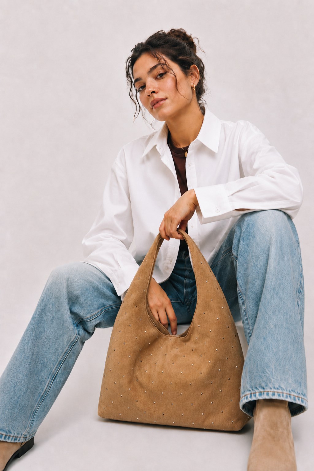 Süet Shopper Yumuşak  Form Omuz Çantası Camel