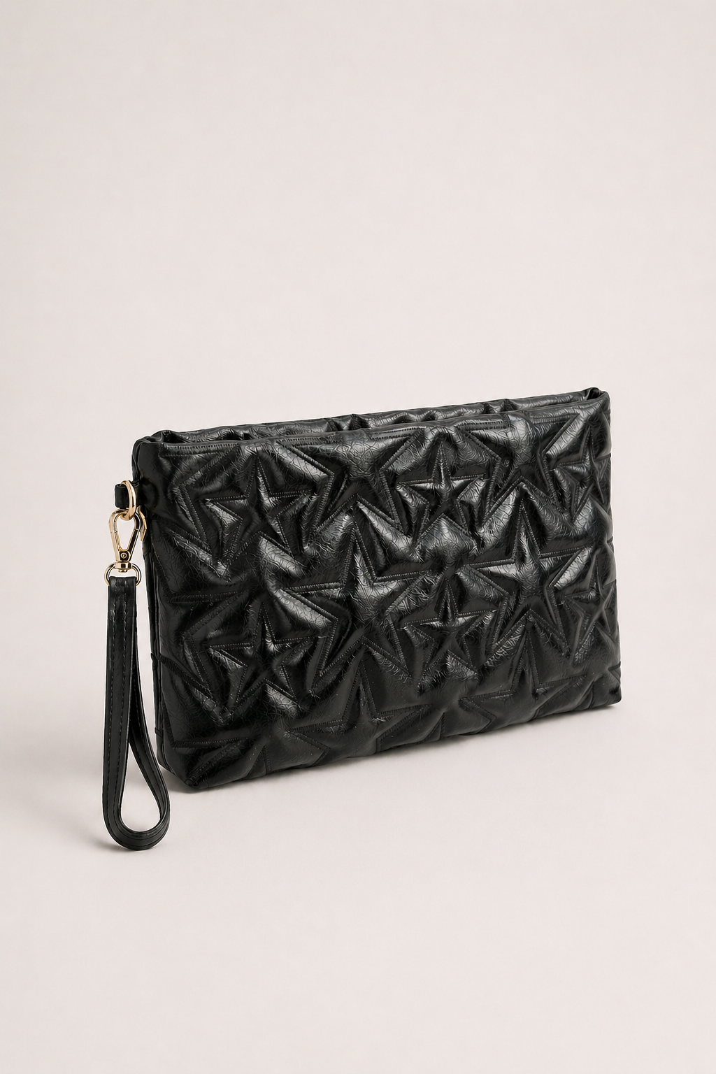 Yıldız Desenli Parlak Kadın El Çantası – Şık Clutch Çanta Siyah