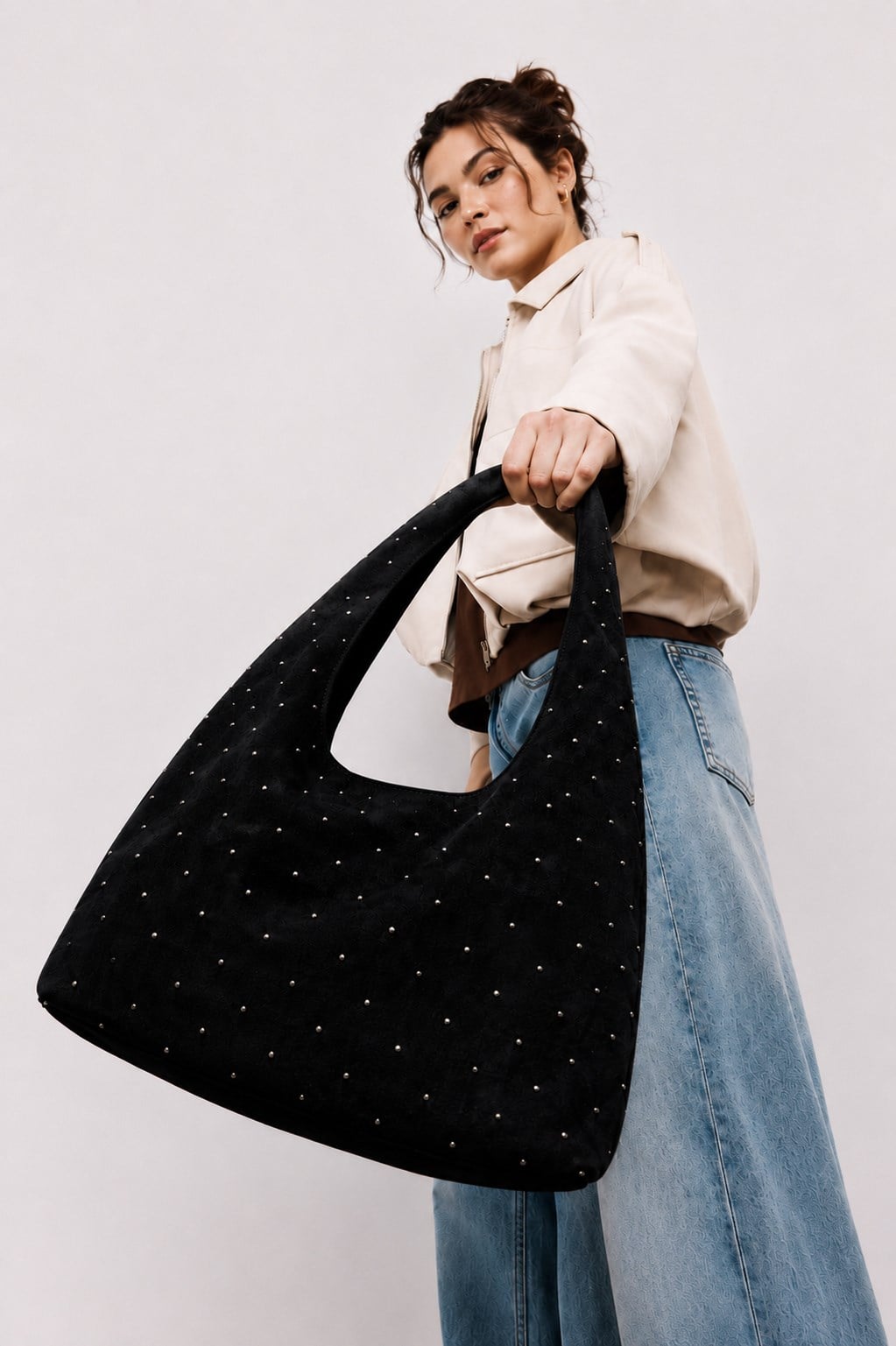 Süet Shopper Yumuşak  Form Omuz Çantası Siyah