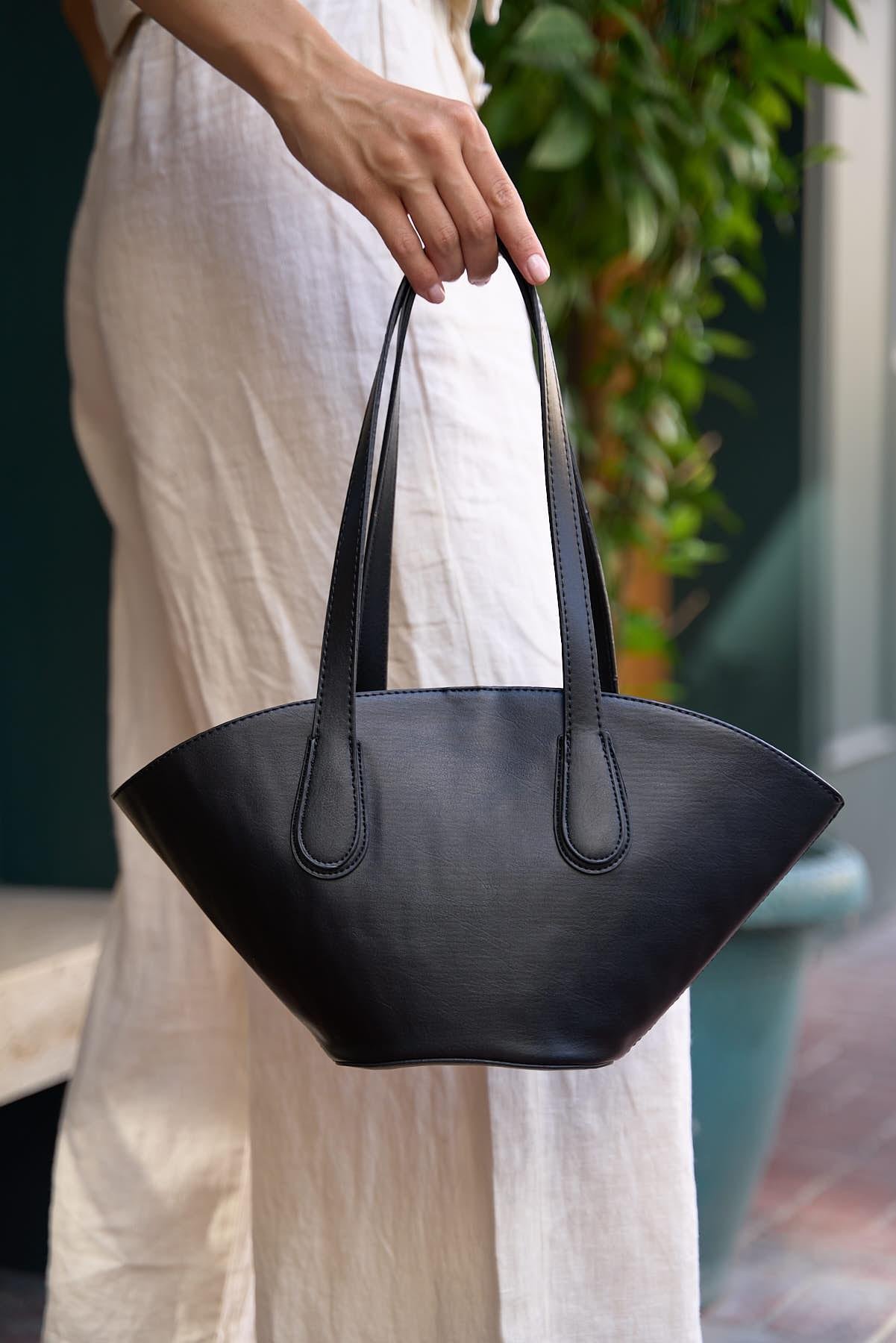 Deri Görünümlü Shopper Çanta Siyah