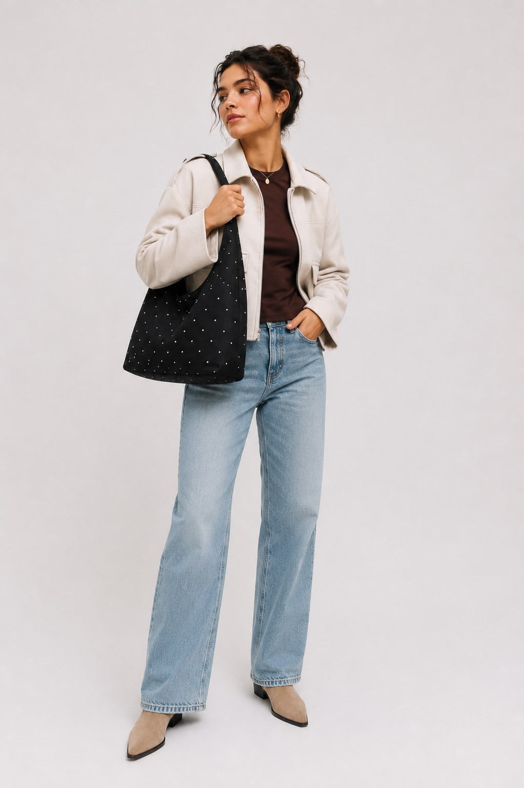 Süet Shopper Yumuşak  Form Omuz Çantası Siyah