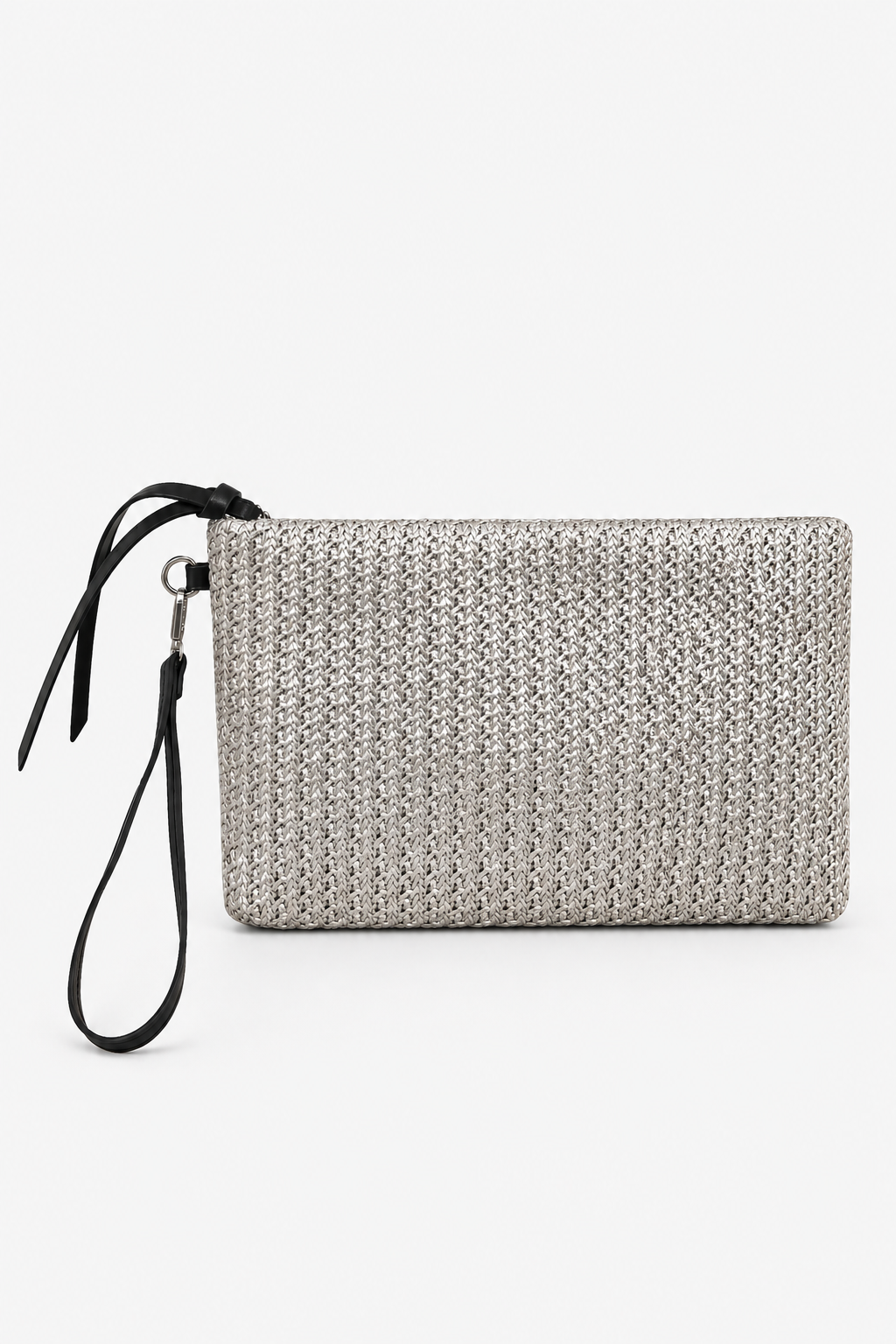 Clutch Çanta Dokuma El Çantası Bilek Askılı Yazlık Portföy Çanta Gümüş